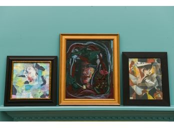 Three Framed Signed Madi Abstract Mixed Media Art Paintings