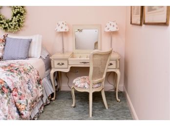 White Furniture Company French Country Desk With Hidden Vanity And Cane Back Upholstered Chair