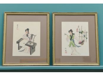 Pair Of Signed Japanese Framed Prints