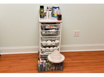 Collection Of Art Supplies And Cart