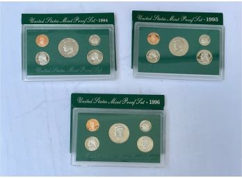 United States Proof Set 1994'S', 1995 'S' & 1996 'S', Packaged By The U.S. Mint.