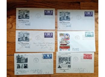 6 Vintage Envelopes, First Day Of Issue, Stamped 1946, 1947, 1949, From Nashville, Lexington & Alexandria