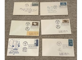 6 Envelopes With Vintage Stamps, Dated 1937, 1954, 1960, 1961, First Day Of Issue