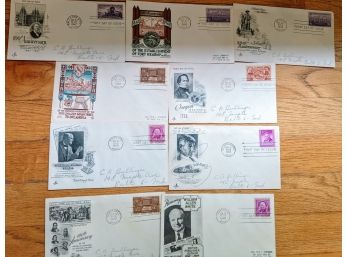 8 Vintage Envelopes, First Day Of Issue, Stamped 1947 & 1948,