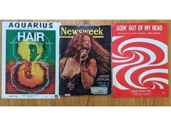 Newsweek 1969 Janis Joplin Cover Plus Two 1960's Music Sheets
