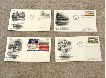 4 Vintage Envelopes, First Day Of Issue, Stamped 1973, 1974