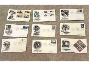 9 Vintage Envelopes, First Day Of Issue, Stamped 1970, 1974, 1975