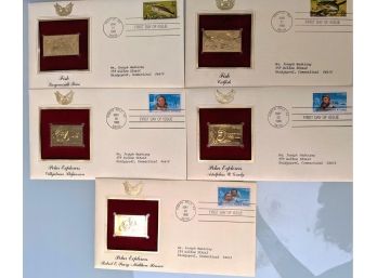 Lot Of 5 Collectable Gold Stamp Replica First Day Of Issue Stamps