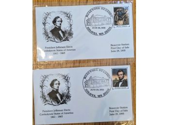 2 Envelopes Marked Beauvoir Station First Day Of Sale 1995, Stamps Picturing Harriet Tubman & Abraham Lincoln