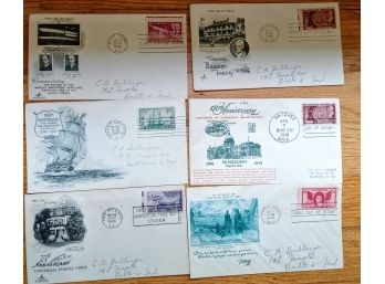 6 Vintage Envelopes, First Day Of Issue, Stamped 1947, 1948 & 1949