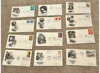 12 Vintage Envelopes, First Day Of Issue, Stamped 1972, 1974, 1975
