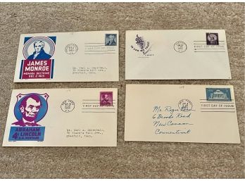 4 Vintage Envelopes, First Day Of Issue Stamped 1954