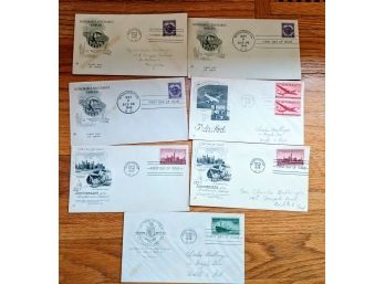 7 Vintage Envelopes, First Day Of Issue, Stamped 1946, From Washington