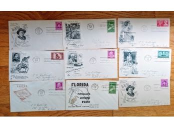 9 Vintage Envelopes, First Day Of Issue, Stamped 1947 & 1948
