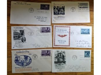 6 Vintage Envelopes, First Day Of Issue, Stamped 1944, 1945, 1947 & 1948