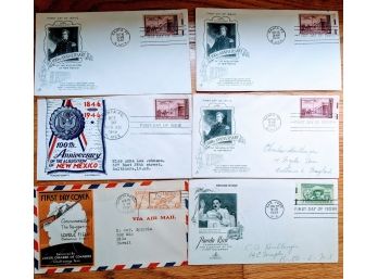 6 Vintage Envelopes, First Day Of Issue, Stamped 1937, 1946 & 1949, From Santa Fey, San Juan & Chattancoga