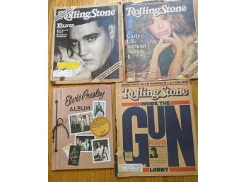 Lot Of 4 Rolling Stone Magazines And Elvis Presley Album Book