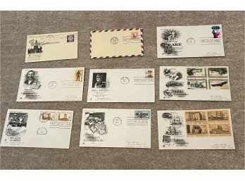 7 Vintage Envelopes, First Day Of Issue, Stamped 1961, 1971, 1972 & 2 Vintage Postcards Stamped 1958 & 1960