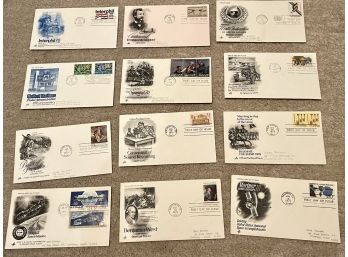 12 Vintage Envelopes, First Day Of Issue, Stamped 1975, 1976, 1977