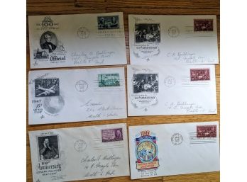 6 Vintage Envelopes, First Day Of Issue, Stamped 1947 From Atlantic City & New York
