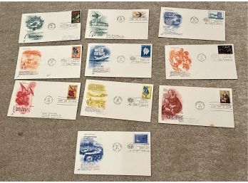 10 Vintage Envelopes, First Day Of Issue, Stamped 1971, 1974, 1977