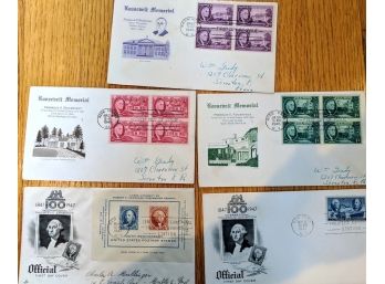 5 Memorial Envelopes With The Roosevelt Memorial, International Philatelic Exhibition, Dated 1945 & 1947,