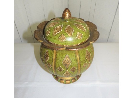 Vintage Florentine Italy Ceramic Pottery Covered Jar