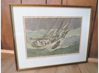 Antique M.J. Burns 'The Grand Banker' Color Nautical Lithograph Print