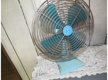 Vintage Turquoise Cage Metal Fan