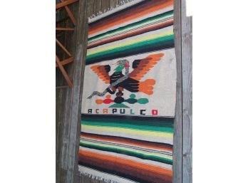 Vintage Mexican Acapulco Serape Woven Rug Blanket