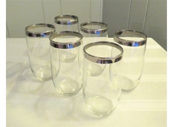 Vintage Set Of 6 Silver Rim Mid-century Modern Cocktail Glasses
