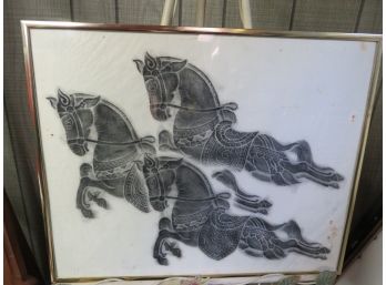 Vintage Thai Rubbing Horses In Movement Framed
