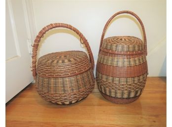 2 Wicket Baskets With Covers And Handles