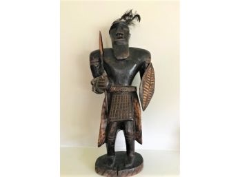 Tall African Tribesman Wood Carved Statue