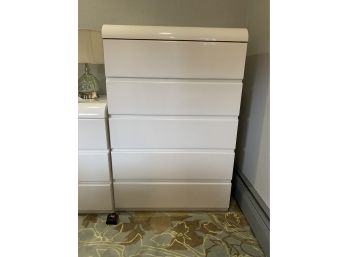 Custom Made White Lacquered Five Drawer Chest