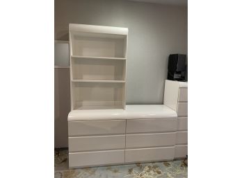 Custom Made White Lacquered Double Dresser With Bookcase Top