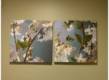 Two Decorative Oils On Canvas Depicting Cherry Blossoms