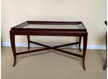 Dark Stained And Glass Inset Rectangular Coffee Table