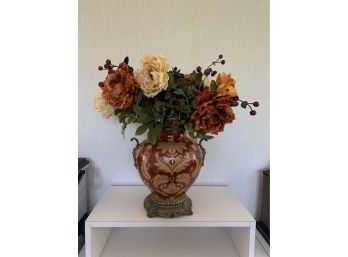 Faux Floral Arrangement In A Ceramic Urn Form Vase