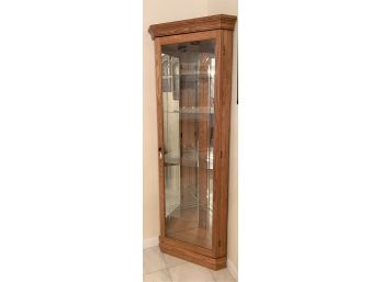 Light Wood Stained Corner Curio Cabinet