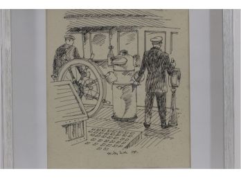 Nautical Pen And Ink Signed Willy Ride '54
