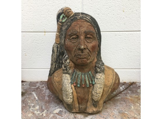 Cement Made Native American Chief  Life Size Head Bust Garden Sculpture.