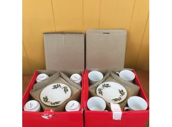 NOS, 2 Sets Of Christmas China Sets. 12 Pieces Each.