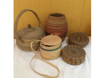Collection Of 5 Hand Woven Native American's Baskets.