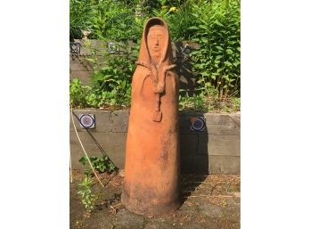 Vintage Clay Monk Garden Sculpture. 42' Tall