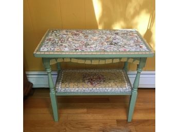 Hand Made Artistic Mosaic Art On A Vintage Side Table.