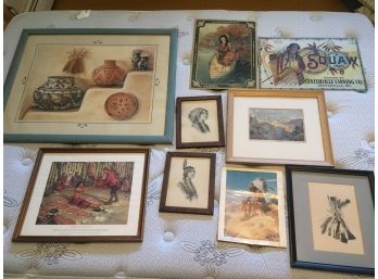 Lot Of 9 Natives American's Themes Framed Prints And More.