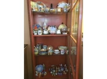 Hugh Collection Of Japanese Hand Painted Luster Ware Porcelain. Entire Content Of A Display Cabinet.
