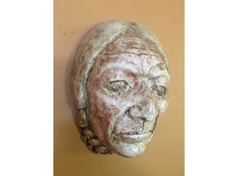 Native American Worrier Head Bust Wall Hanging. Signed  C. Grace
