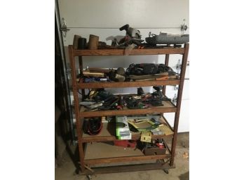 Everything  On This Mission Style Rolling Shelf. Tools, Tools And More Tools.